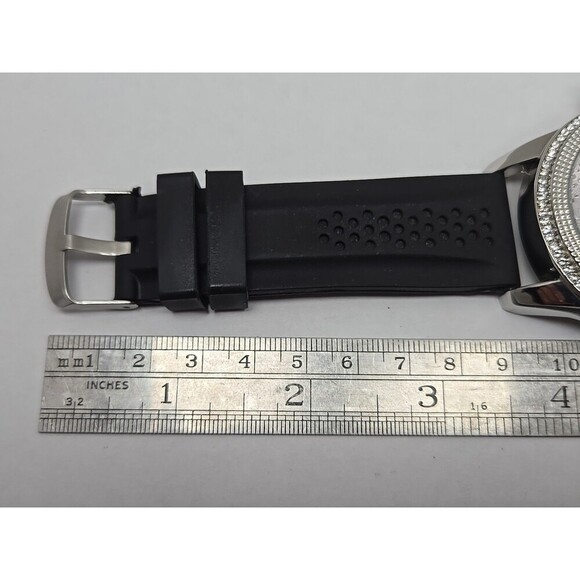 Techno King 51mm Iced Out Crystal Bezel Dial Black Strap Quartz Mens New Battery - Picture 9 of 9